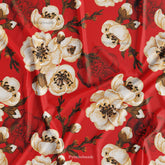 Cherry Red Big Floral Printed Fabric Material Wholesale Price Online